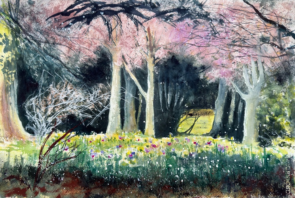 Oaks Park - Spring Awakening - Original watercolour by Simon Robin Stephens (22 × 15 in (56 × 38 cm)), £245