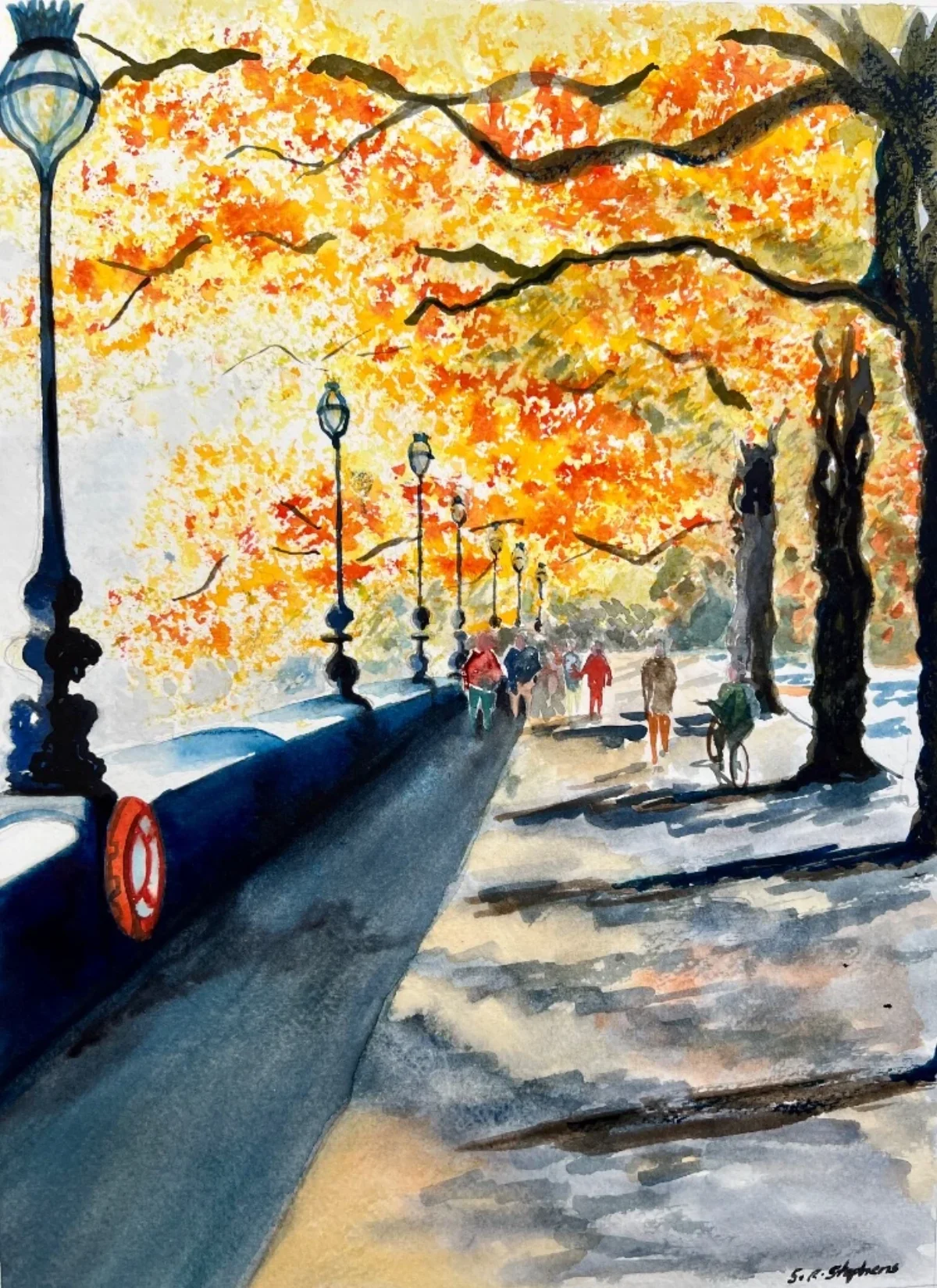 Autumn on the South Bank - Original watercolour by Simon Robin Stephens (27.9 × 38.1 cm (11 × 15 inches) unframed), £150