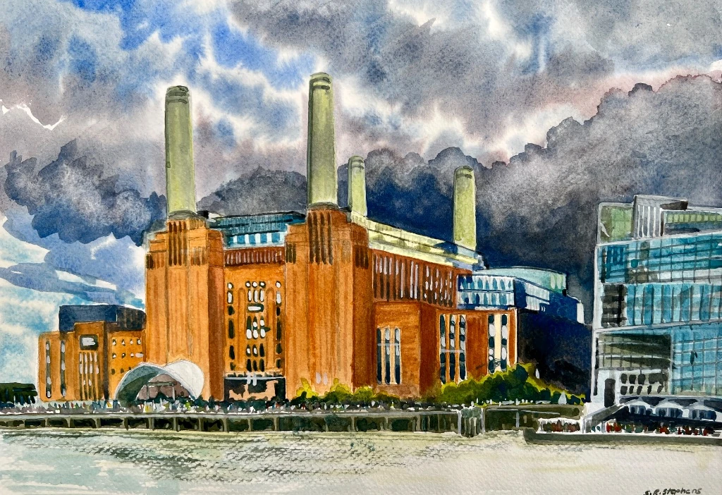 Battersea Power Station: Storm Light - Original watercolour by Simon Robin Stephens (27.9 × 38.1 cm (11 × 15 inches) unframed), £150