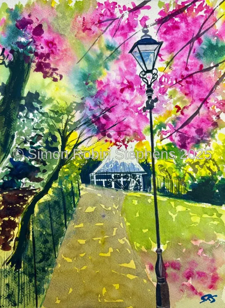 Blossoms In The Grove, Carshalton - Watercolour by Simon Robin Stephens