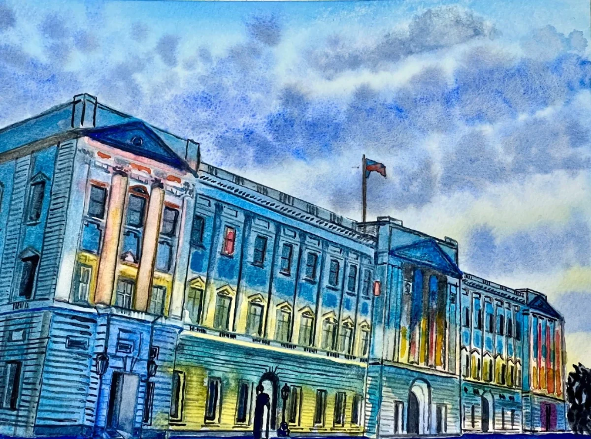 Buckingham Palace at Dusk - Original watercolour by Simon Robin Stephens (30.9 × 23.1 cm (12.2 × 9.1 in) unframed), £130