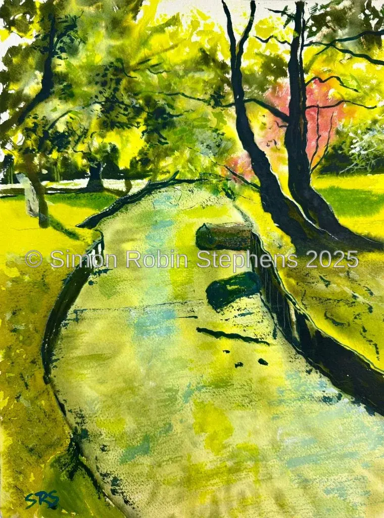 Emerald Reflections Grove Park, Carshalton - Watercolour by Simon Robin Stephens