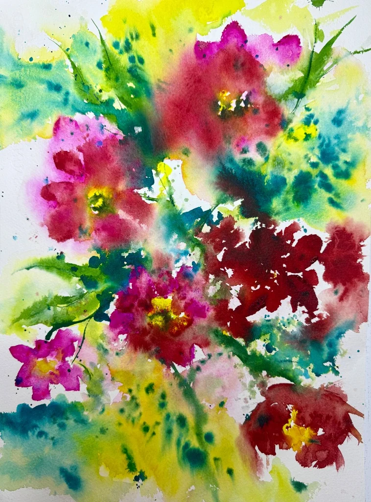 Garden Symphony - Hand-painted watercolour flower painting by Simon Robin Stephens