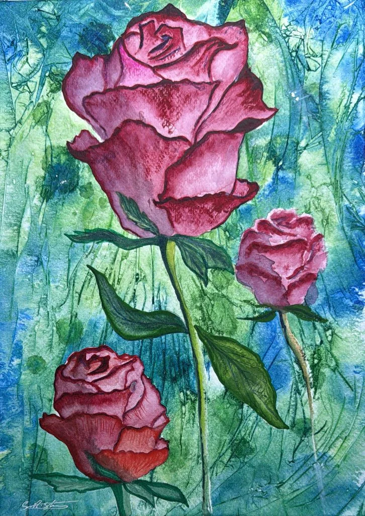 Romantic Roses - Hand-painted watercolour flower painting by Simon Robin Stephens