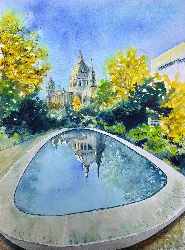 St. Paul's Reflected - Original watercolour by Simon Robin Stephens (27.7 × 37.8 cm (10.9 × 14.9 in) unframed), £155