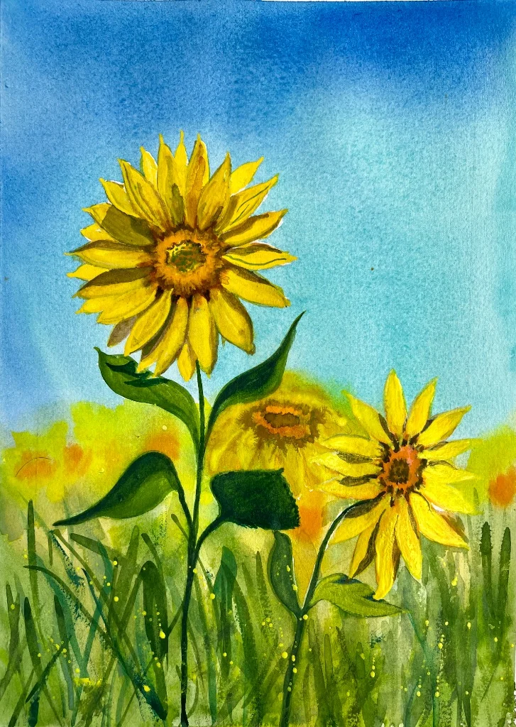 Summer Sunflowers - Hand-painted watercolour flower painting by Simon Robin Stephens