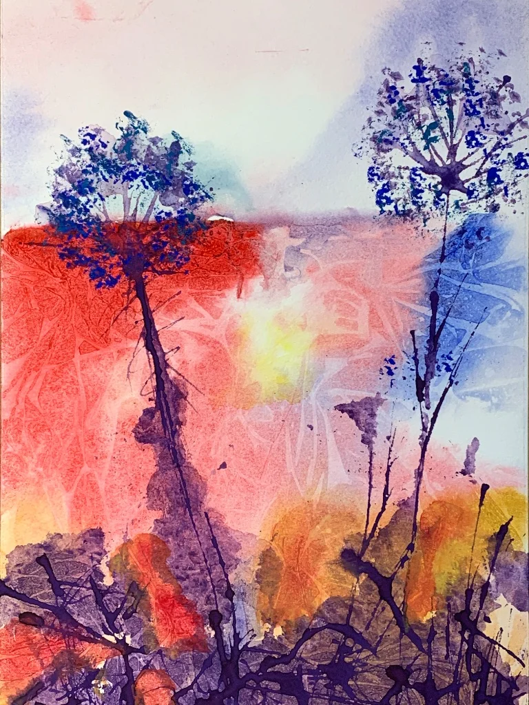Sunset Through Trees - Hand-painted watercolour flower painting by Simon Robin Stephens