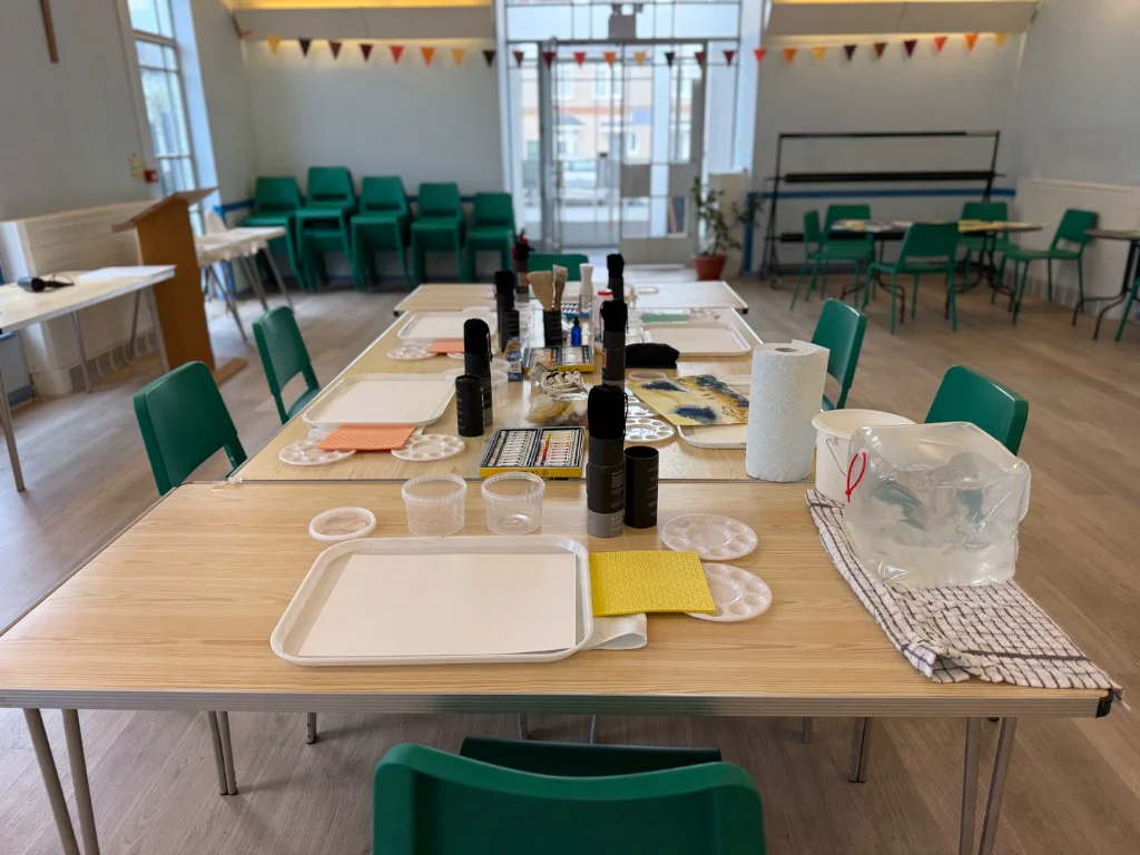Spacious bright watercolour painting workshop room at Salvation Army community centre